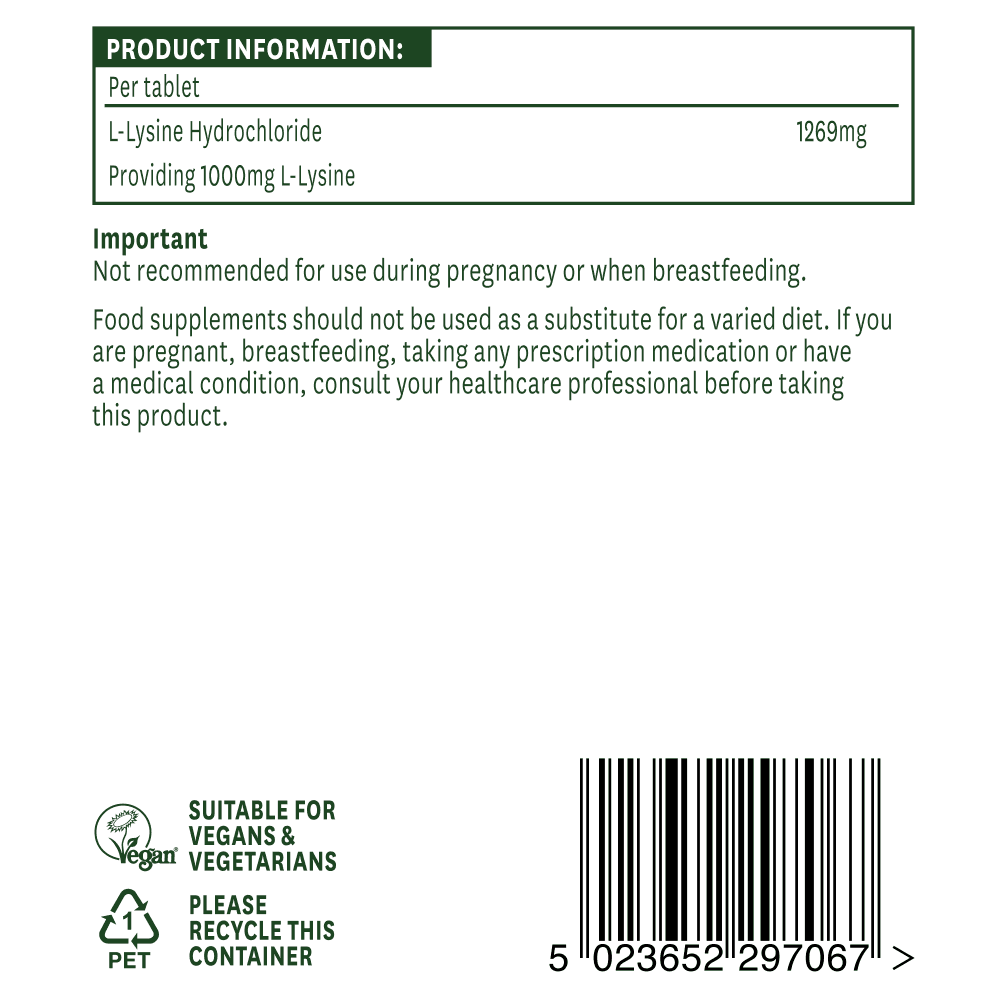 L-Lysine 1000mg 60 tablets NaturesAid - Nutra Best Europe
