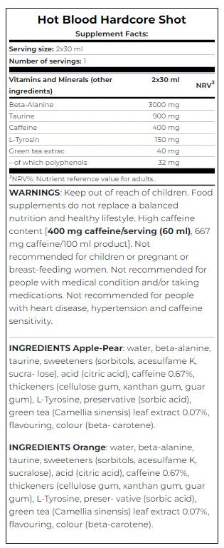 Hot Blood Hardcore Shot Box / 12 x 60 ml - Nutra Best Europe