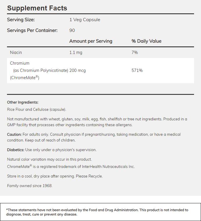 ChromeMate / Chromium Polynicotinate 200 mcg - 90 capsules - Nutra Best Europe