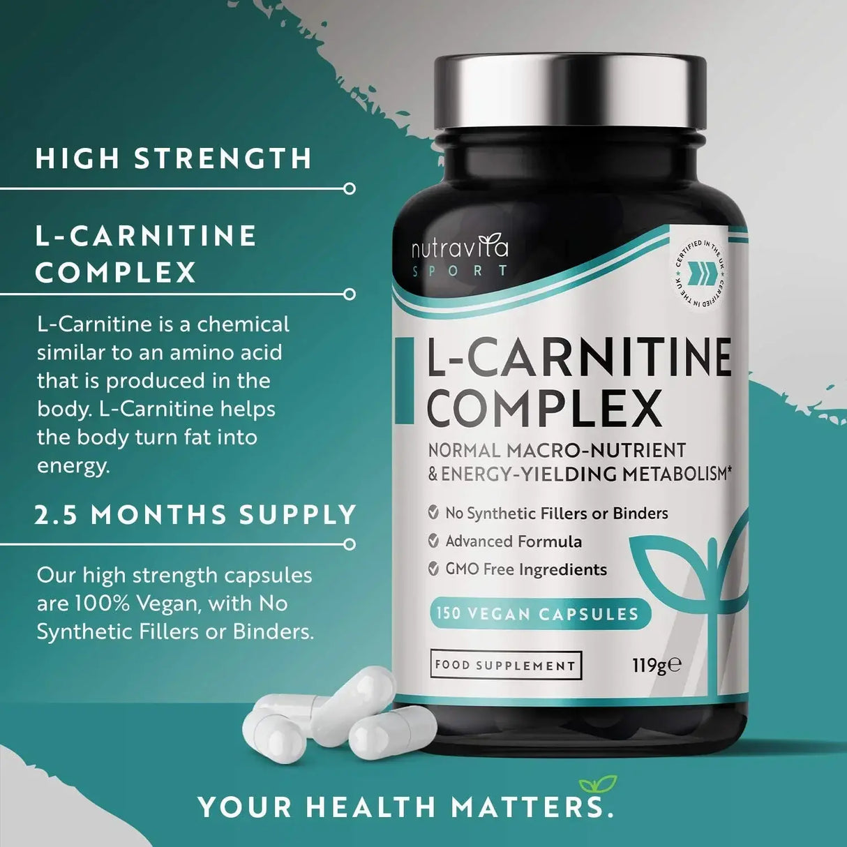 L-Carnitine /L-Tartrate/ Complex /150 capsules, 75 doses/ Nutravita - Nutra Best Europe
