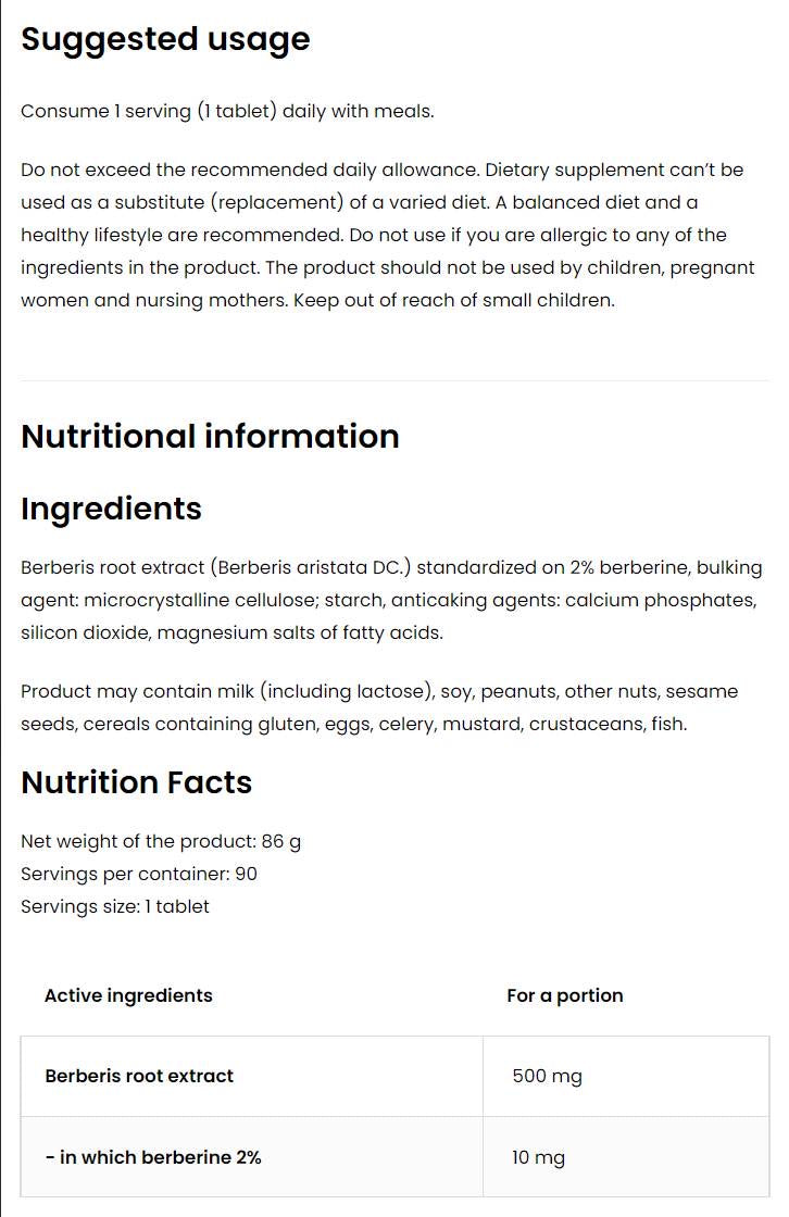 Berberine 500 mg 90 Tablets - Nutra Best Europe