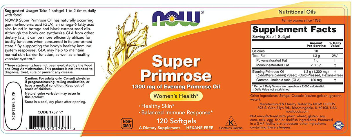 Super Primrose Oil 1300 mg - 60 Gel capsules - Nutra Best Europe