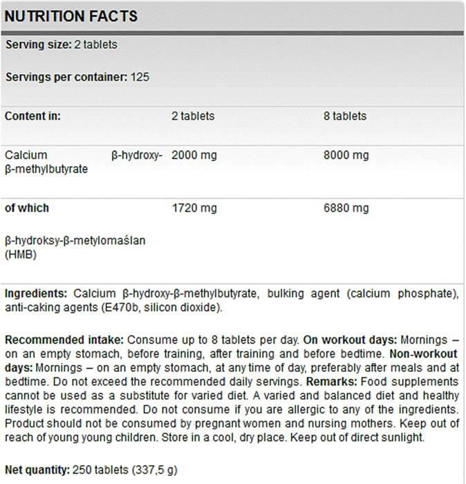 HMB Pro 8000 250 Tablets - Nutra Best Europe