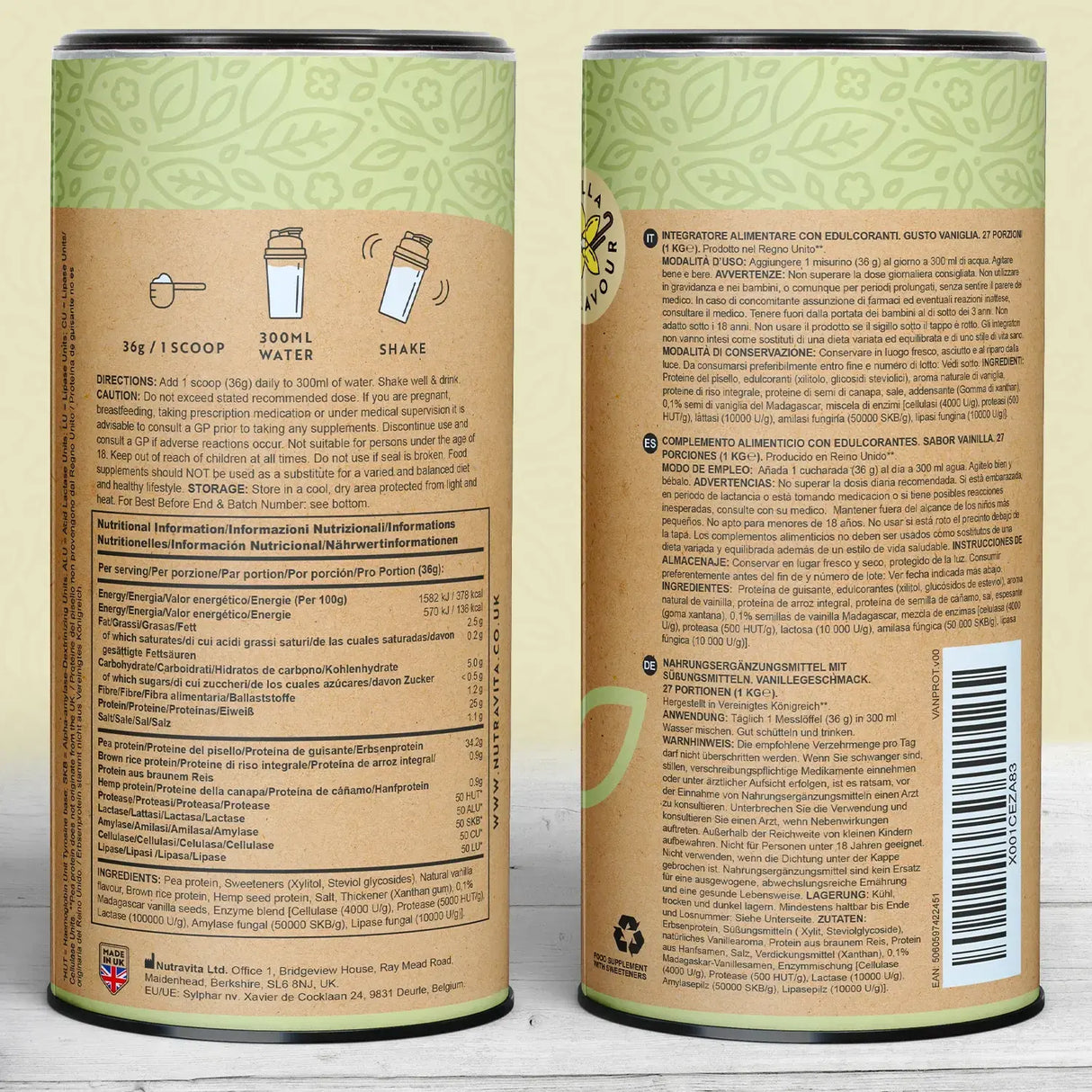 Vegan Protein + Enzymes - 750 g (Vanilla) Nutravita - Nutra Best Europe