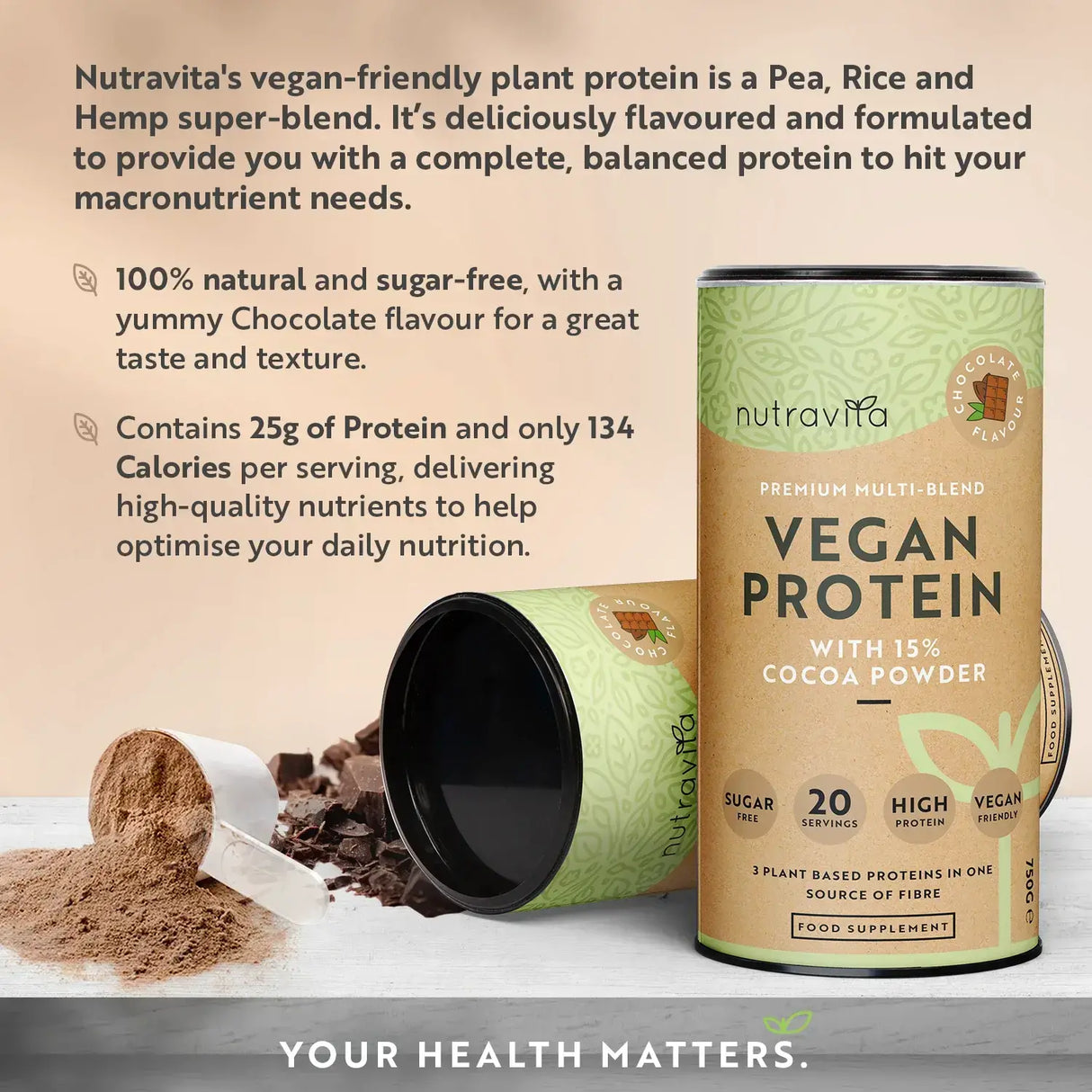 Vegan Protein + Enzymes - 750 g (Chocolate) Nutravita - Nutra Best Europe