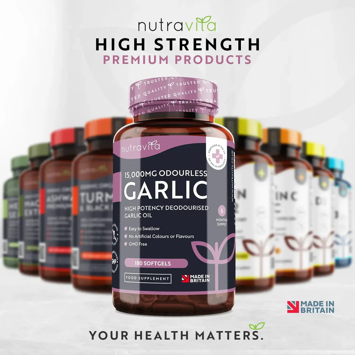 Garlic (odorless) 15000 mg (12-18% allicin) - 180 soft capsules - Nutra Best Europe