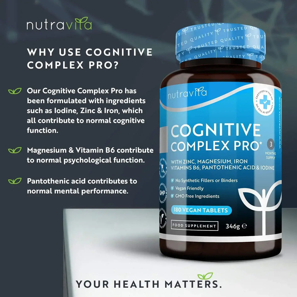 Cognitive Complex Pro 180 Vegan Tablets - Nutra Best Europe