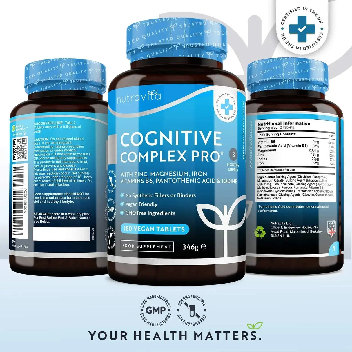 Cognitive Complex Pro 180 Vegan Tablets - Nutra Best Europe