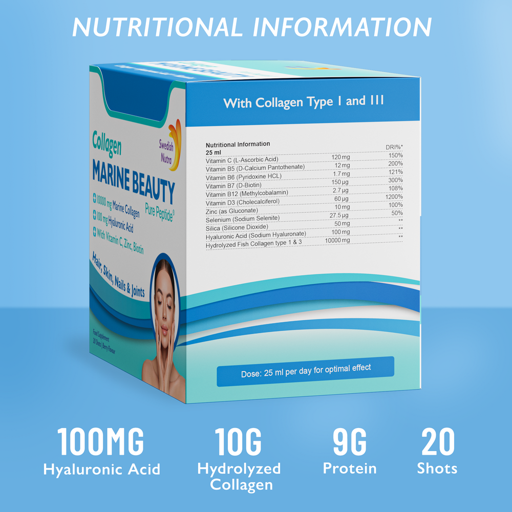 URGENT / Fish Collagen Marine Beauty 10000 mg with hyaluronic acid 100 mg /20 x 25 ml/ - Nutra Best Europe