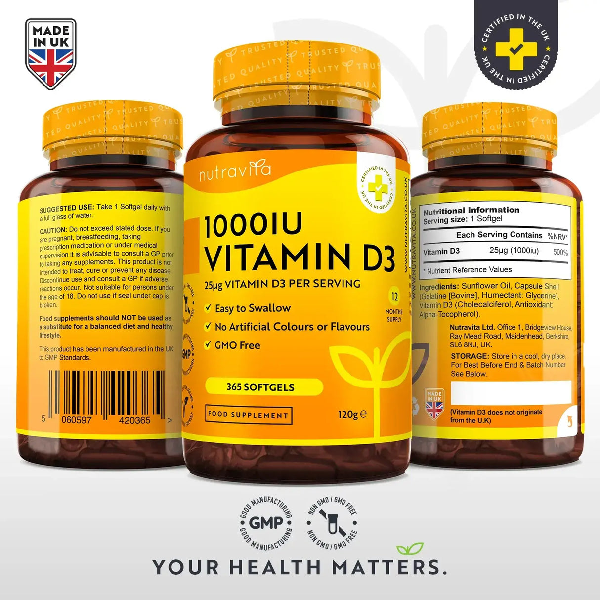 Vitamin D3 1000iu (25ug) 365 Softgels - Nutra Best Europe