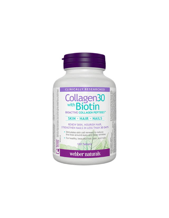 Collagen30® with Biotin / Collagen (bioactive collagen peptides) with biotin, 120 tablets Webber Naturals - Nutra Best Europe