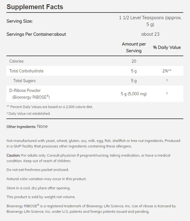 D-Ribose Powder - 227 grams - Nutra Best Europe
