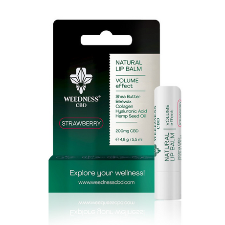 НАТУРАЛЕН БАЛСАМ ЗА УСТНИ ПРИДАВАЩ ОБЕМ С 4% CBD (ЯГОДА) - Nutra Best Europe