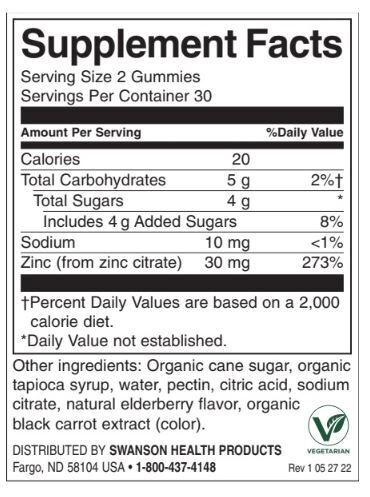 Zinc Gummies | Elderberry - 60 Chewable Tablets - Nutra Best Europe