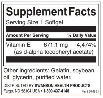 Natural Vitamin E 1000 IU - 100 Gel capsules - Nutra Best Europe