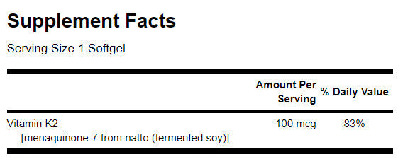 Natural Vitamin K2 100 mcg - 30 Gel capsules - Nutra Best Europe