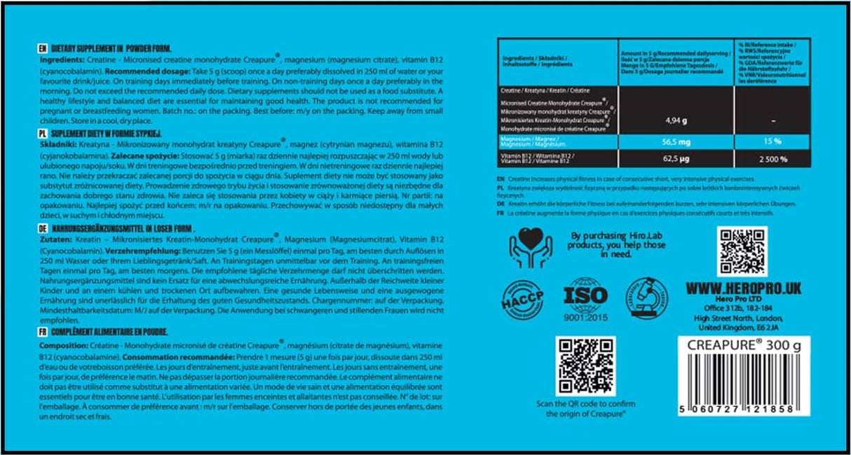 Creatine Creapure® Powder - 300 grams - Nutra Best Europe