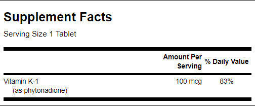 Vitamin K-1 100 mcg - 100 Tablets - Nutra Best Europe