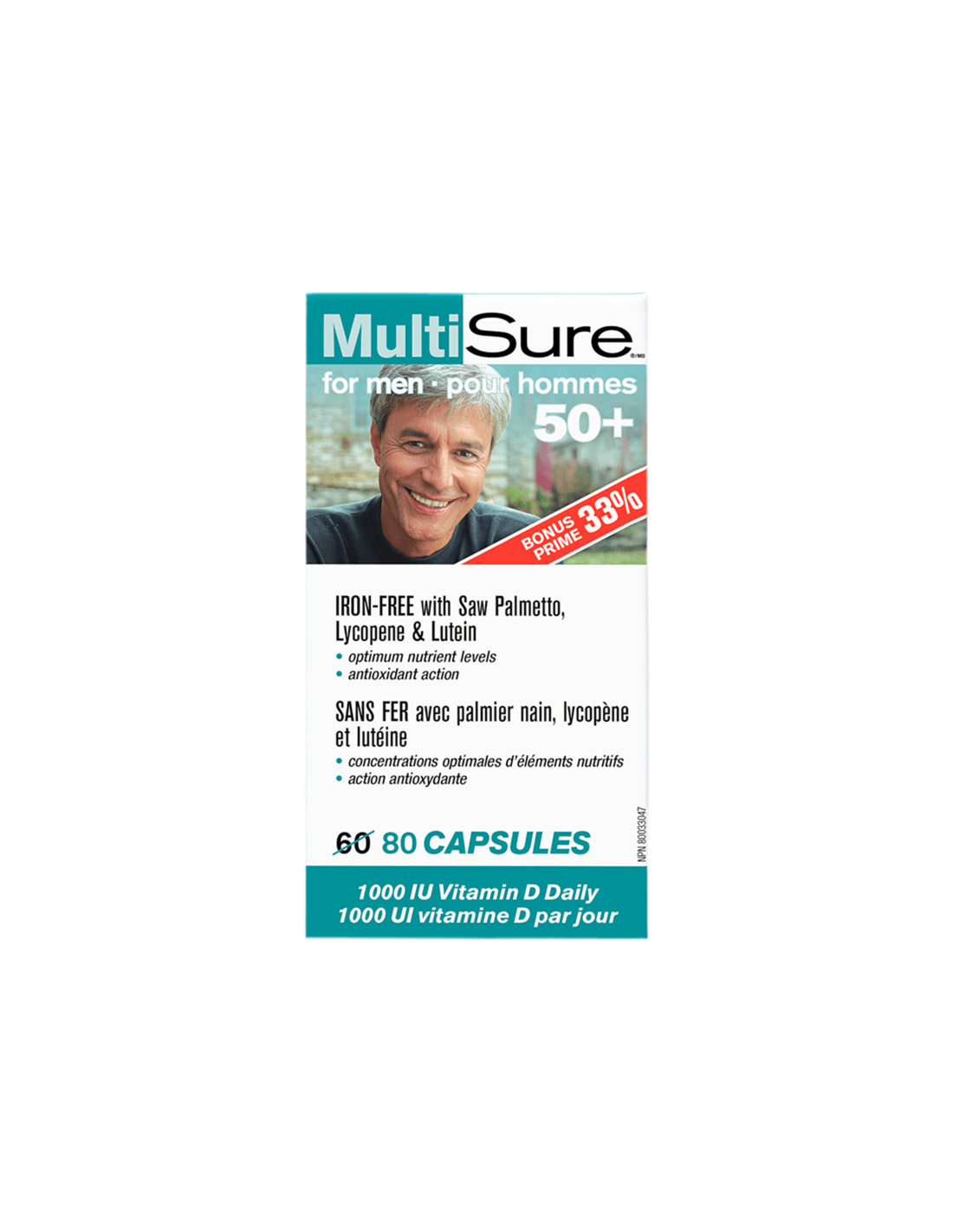 MultiSure® Men 50+ / Multivitamins for men 50+ (with lutein, lycopene and saw palmetto), 80 capsules - Nutra Best Europe