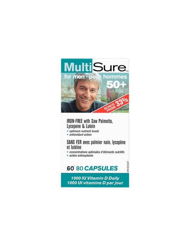 MultiSure® Men 50+ / Multivitamins for men 50+ (with lutein, lycopene and saw palmetto), 80 capsules - Nutra Best Europe