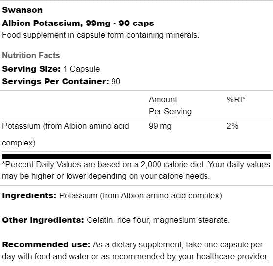 Albion Potassium 99 mg 90 kapszula