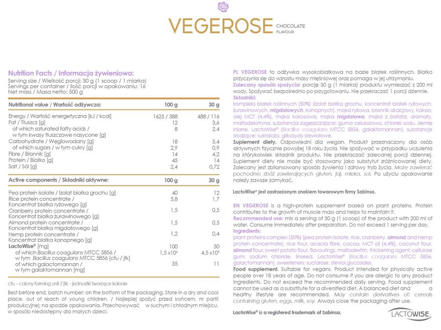 AllDeynn | VegeRose - 5 vegán fehérje MCT-vel & Probiotikumok - 500 gramm