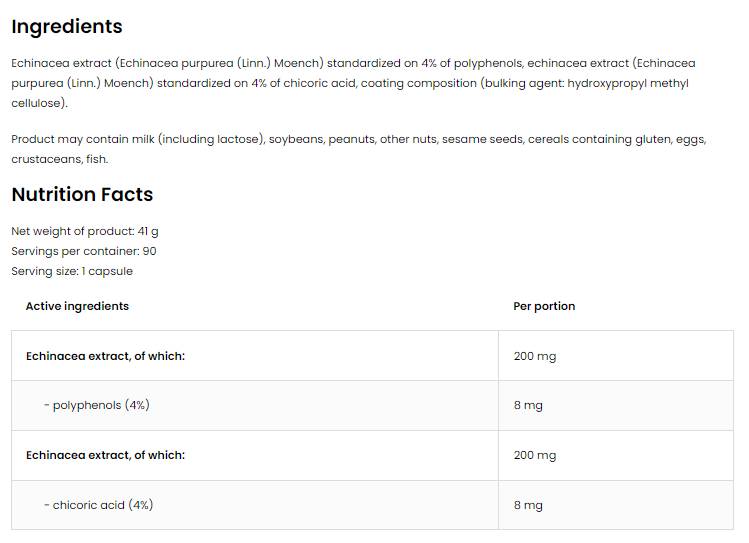 Echinacea 400 mg / Vege 90 capsules - Nutra Best Europe