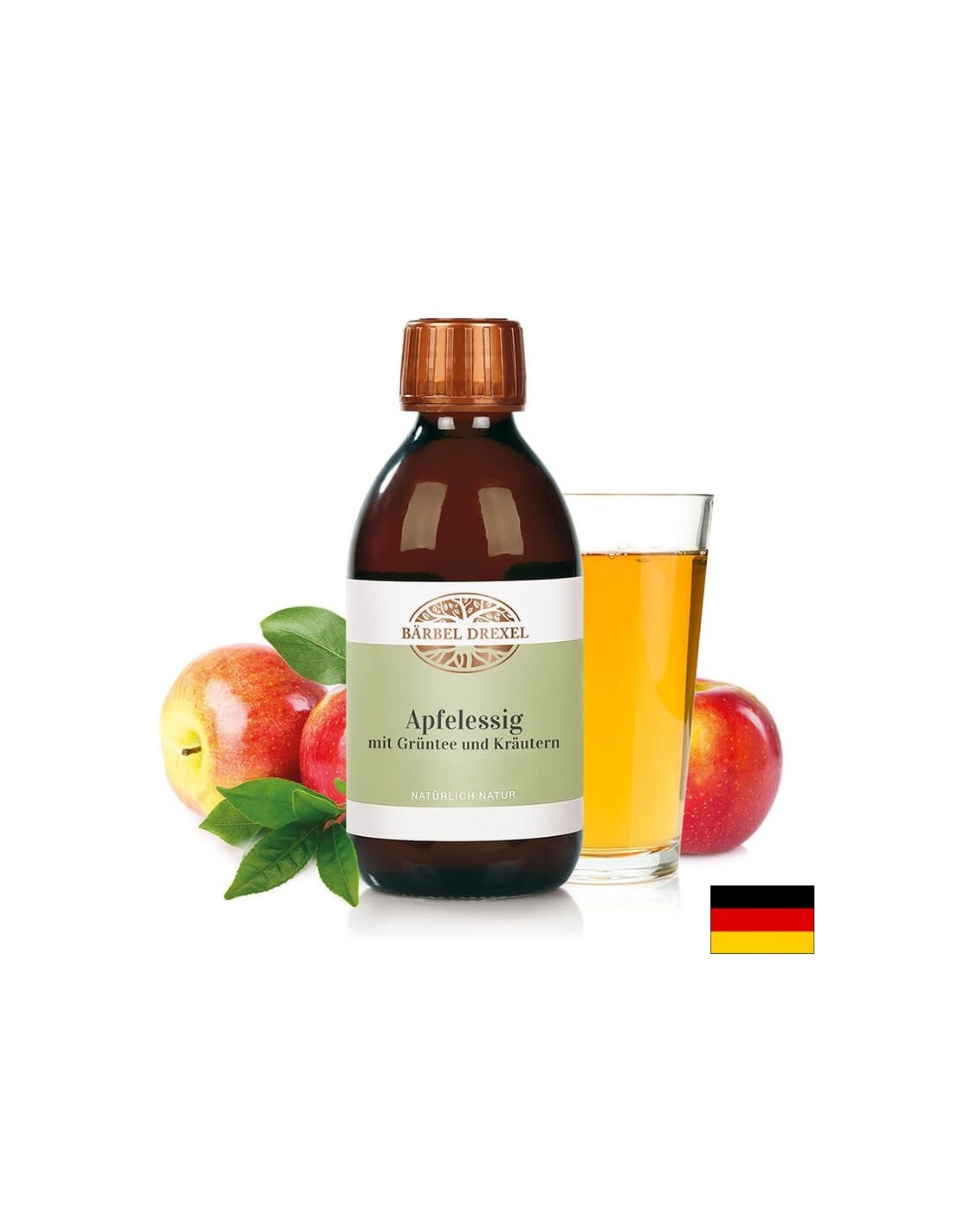 Apfelessig mit Grüntee und Kräutern/Almaecet + zöld tea és gyógynövények, 250 ml. <tc>Bärbel Drexel</tc>