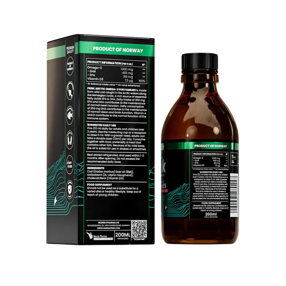 Arctic Liquid – Folyékony Omega-3 – Természetes ízű/100% vad tőkehal Norvégiából – 200 ml