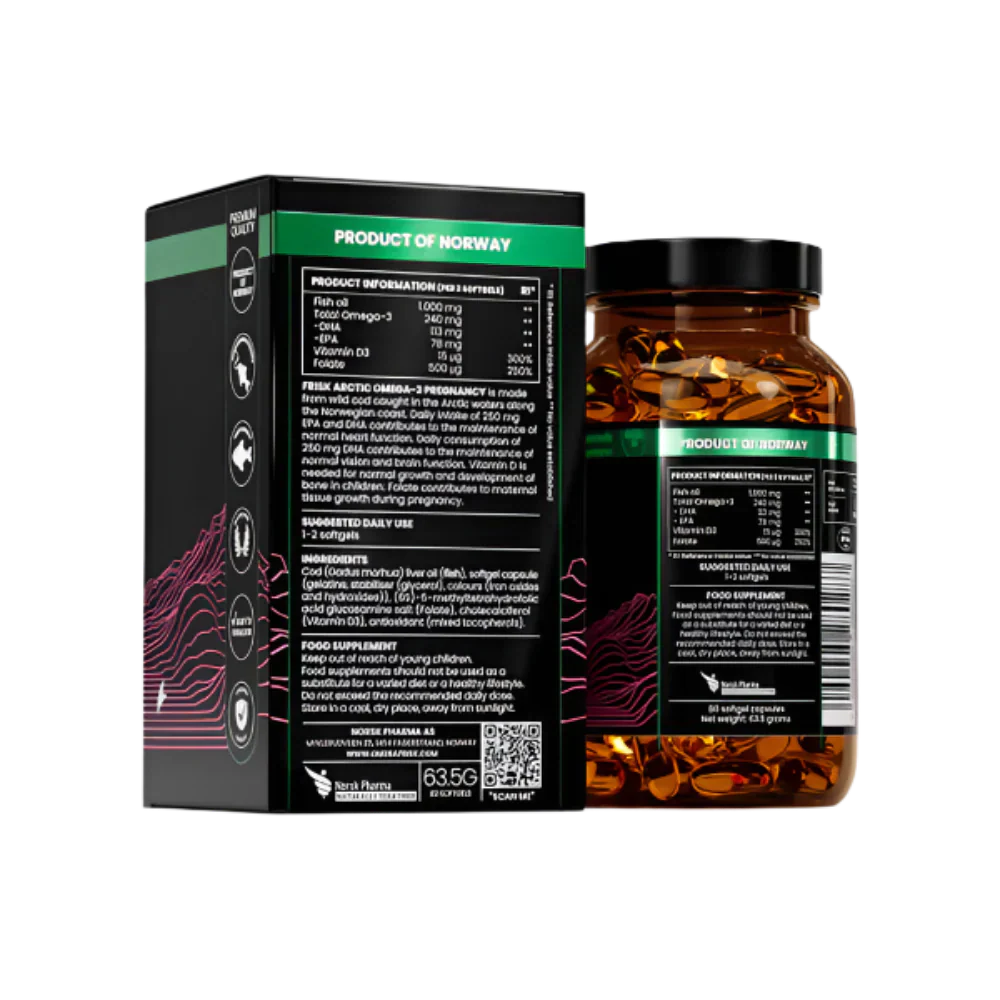 Sarkvidéki terhesség – Omega-3 terhes nőknek – 100% vad tőkehal Norvégiából – 80 kapszula