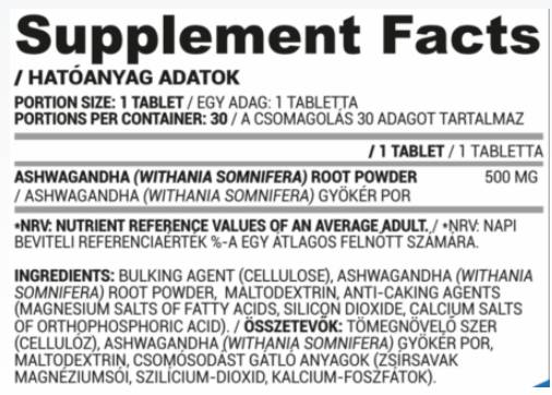 Ashwagandha 500 mg - 30 tabletta