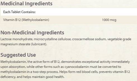 Vitamin B12 Methylcobalamin 1000 mcg - 90 Sublingual tablets - Nutra Best Europe