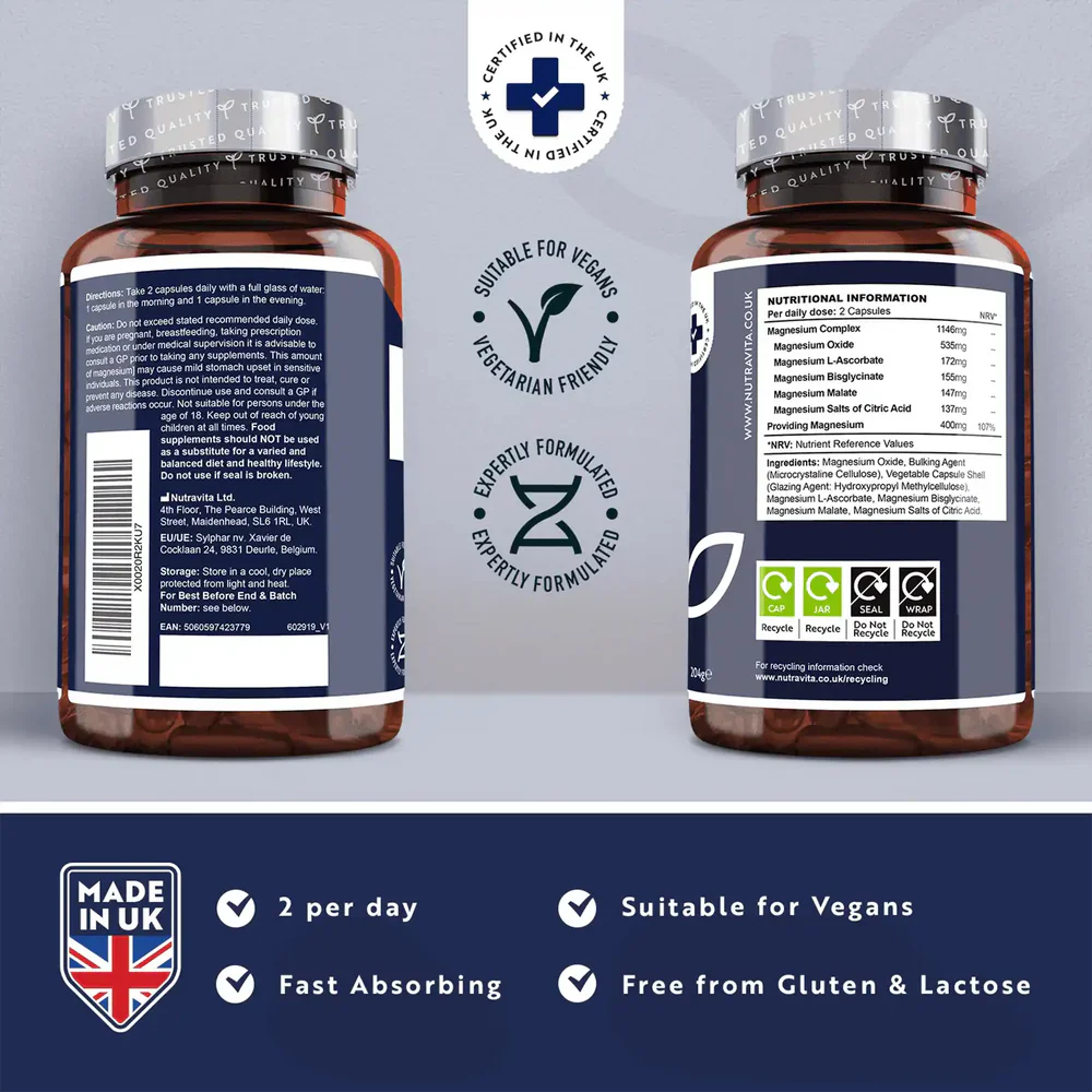 Magnesium Complex – 240 capsules with high concentration – Vegan – Nutravita - Nutra Best Europe