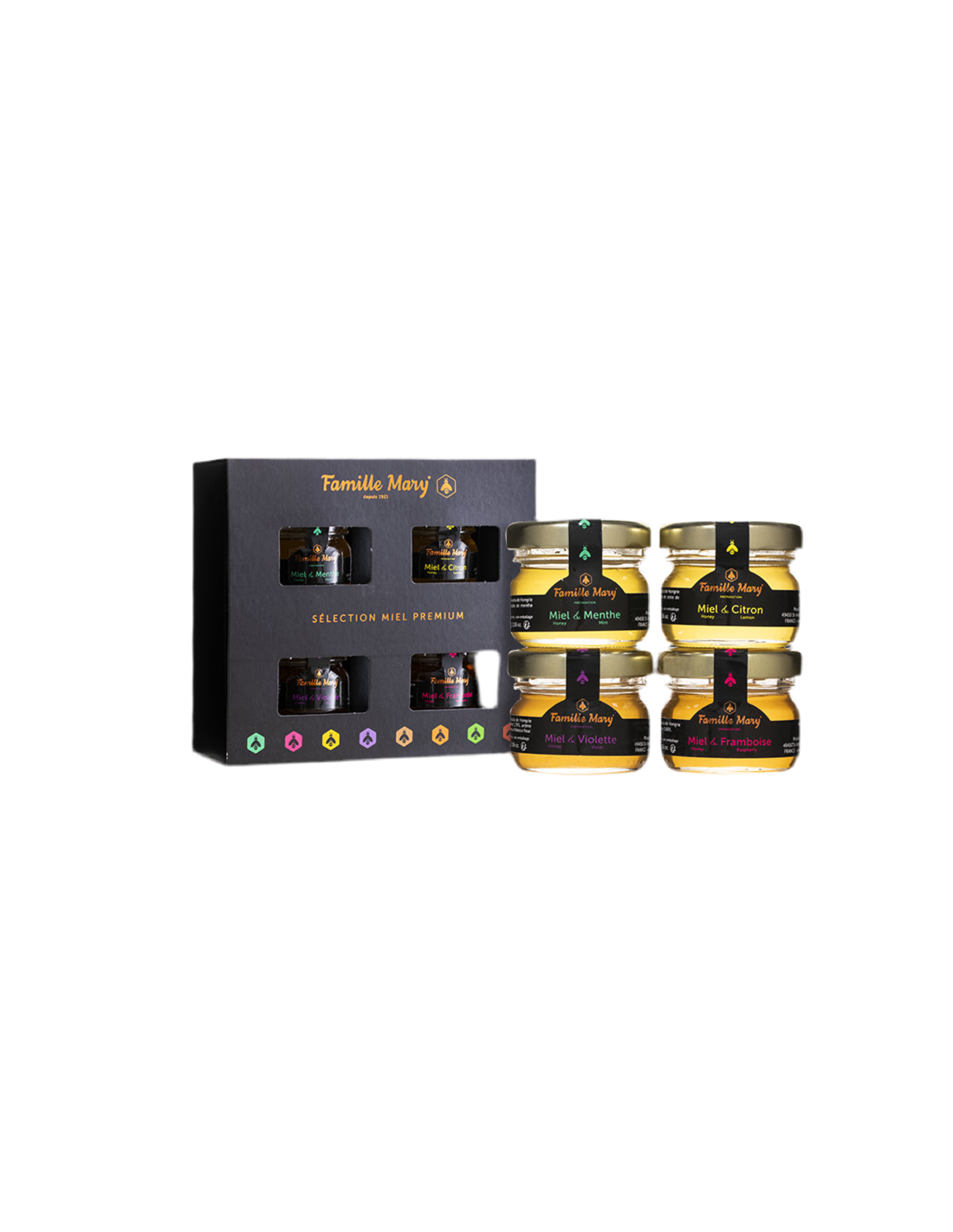Selection of premium acacia honeys with essential oils - Selection Miel Premium, 4 pcs. x 30 g - Nutra Best Europe