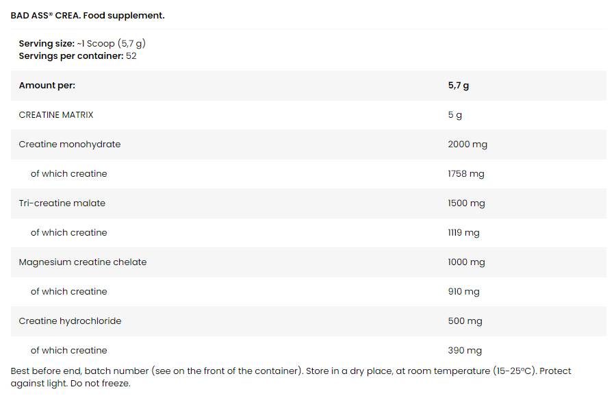 <tc>BAD ASS</tc> Crea | 4 fejlett kreatin mátrix forma - 300 gramm