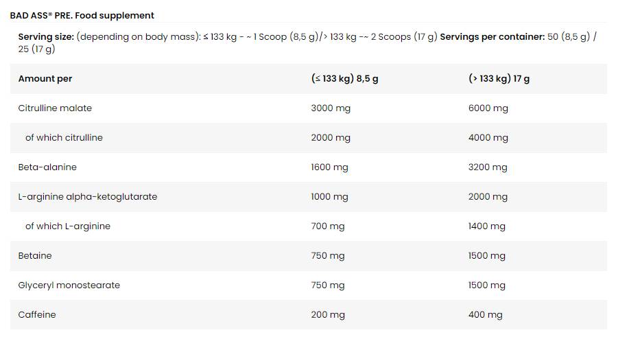<tc>BAD ASS</tc> PRE | Extrém edzés előtti formula - 425 gramm