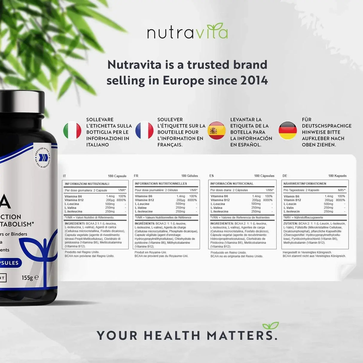 BCAA (2:1:1) B6-vitaminnal & B12 - 180 V-kapszula. <tc>Nutravita</tc>