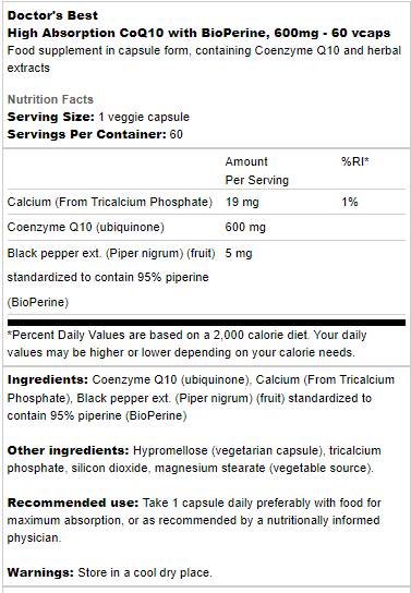 BEST CoQ10 Bioperine-nel 600 mg - 60 kapszula