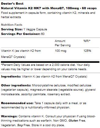 BEST Natural K2 vitamin MK-7 100 mcg - 60 kapszula