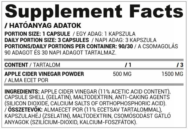 Apple Cider Vinegar 500 mg - 90 capsules - Nutra Best Europe