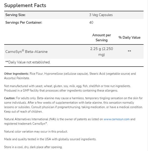 Béta-alanin 750 mg | CarnoSyn® - 120 kapszula