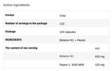 Betain Hcl 650 mg + Pepszin - 120 kapszula