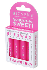 Lip balm with beeswax and strawberry - irresistible taste and care - 4 pieces - Nutra Best Europe
