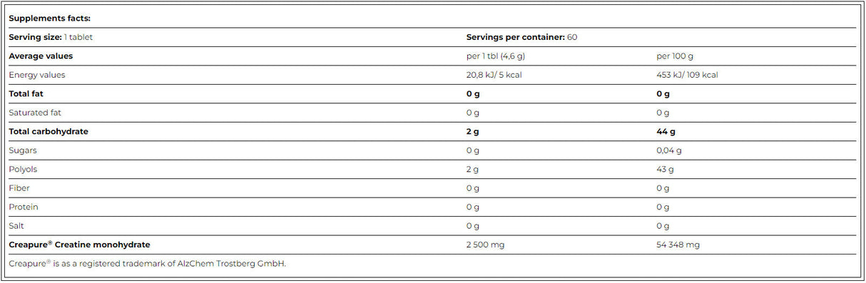 Black Line Creatine Creapure 2500 mg Zero Sugar/60 rágó