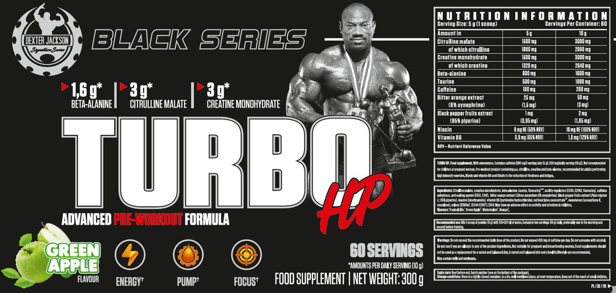 Fekete sorozat | Turbo HP Advanced Pre-Workout Formula - 300 gramm