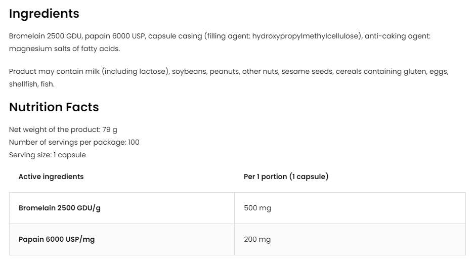 Bromelain + Papain Enzymes 100 kapszula