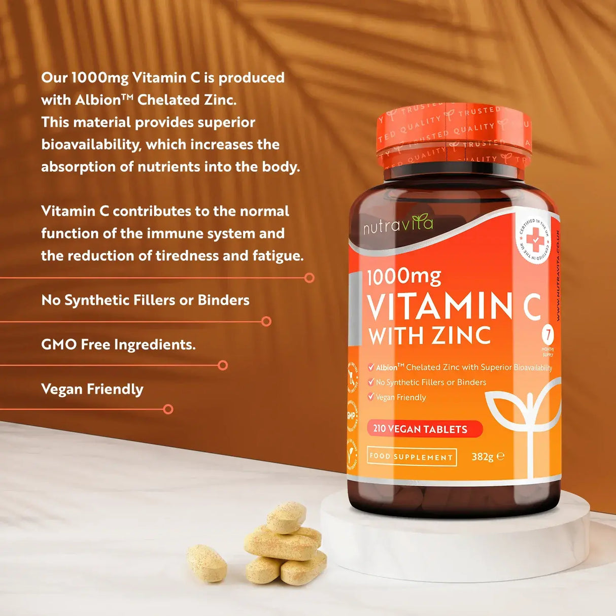 C-vitamin 1000 mg cinkkel (Albion® Zinc) 15 mg 210 tabletta <tc>Nutravita</tc>
