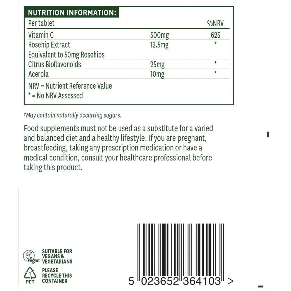 C-vitamin csipkebogyóval, bioflavonoidokkal és acerolával (C-vitamin rágható) 500mg 50 rágótabletta NaturesAid