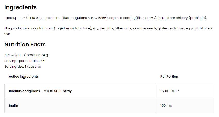 PRO-60 BIOTIC LactoSpore® | Probiotic 60 capsules - Nutra Best Europe