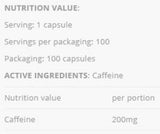 Caffeine 200 Power - 100 capsules - Nutra Best Europe